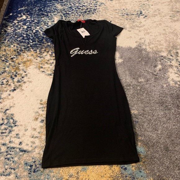 Guess Bodycon Black T-Shirt Glitter Logo Dress 👗😍 - Picture 3 of 8